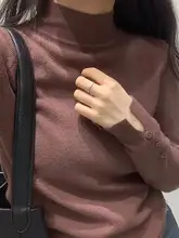 羊毛混紡 グレー ハイネック レディースニットトップス【フィット感・長袖】