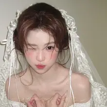 レトロレースのリボン付きヴェール【新婦用・エレガントなヘアアクセサリー】