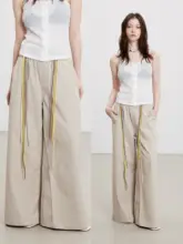 春夏用カラフルなストリング付きワイドパンツ【レディース・軽やか・フィット】（セットアップ対応）
