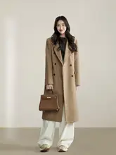 小柄女性用 キャメル色 ウール混ダブルフェイスコート【冬用・ミドル丈・正肩デザイン】