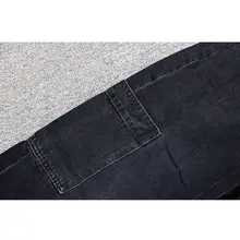 高腰デニム ワイドパンツ【ブラック・ロング丈・ストレートシルエット】