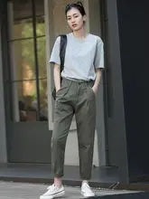 カキ色のレディース春秋用作業パンツ【小柄向け・ストレート・カジュアル・ハーレン・テーパード】（セットアップ対応）