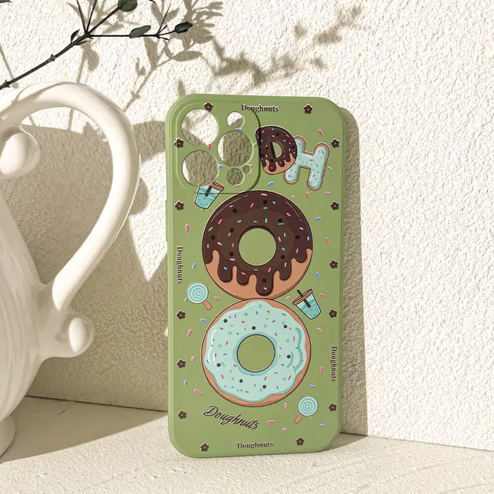 カートンデザインの抹茶ドーナツスマホケース【iPhone用・透明・ソフトシリコン】