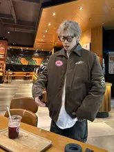 冬用アメリカンヴィンテージ風ブラウンコート【翻訳の襟・ユニセックス・ゆったりしたデザイン・カジュアル】