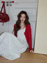 フラワープリントの白いキャミソールワンピース【韓国風・スタイル・Aライン】