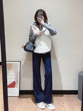 ハイウエストストレートデニムパンツ【スリムシルエット・微喇・細身】