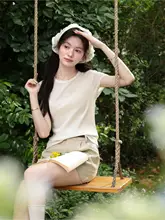 夏用ホワイトTシャツ【ゆったりフィット・ウエストシェイプ・デザインショートスリーブ】