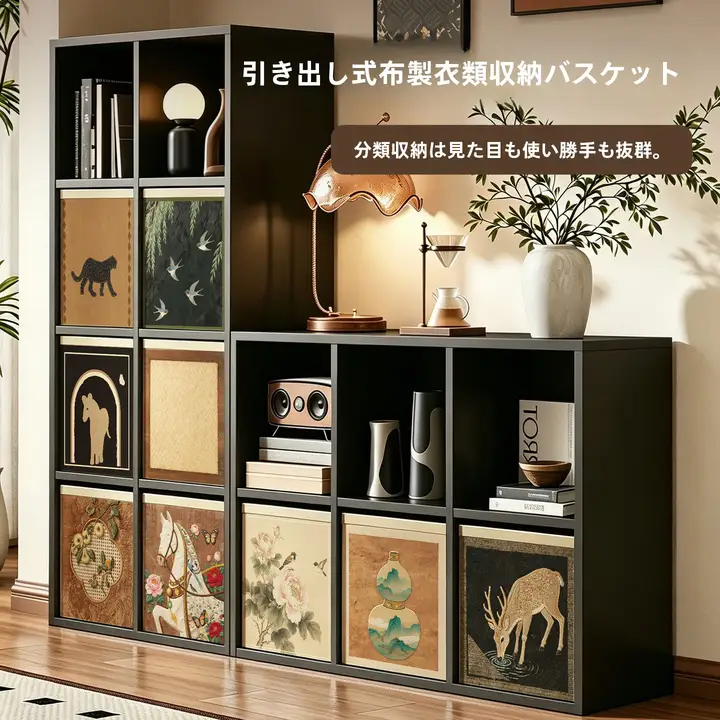 収納バスケット 折りたたみ ファブリック ヴィンテージ 方眼棚用 仕切り収納 整理整頓