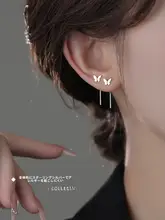 999純銀製 バタフライイヤーカフ【トレンド・流れるフリンジデザイン・睡眠用】