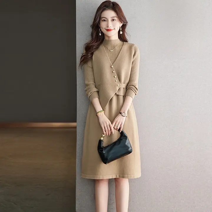 高級短丈ニットベスト【フィット感のあるマキシスカート・ワンピース】（セットアップ対応）