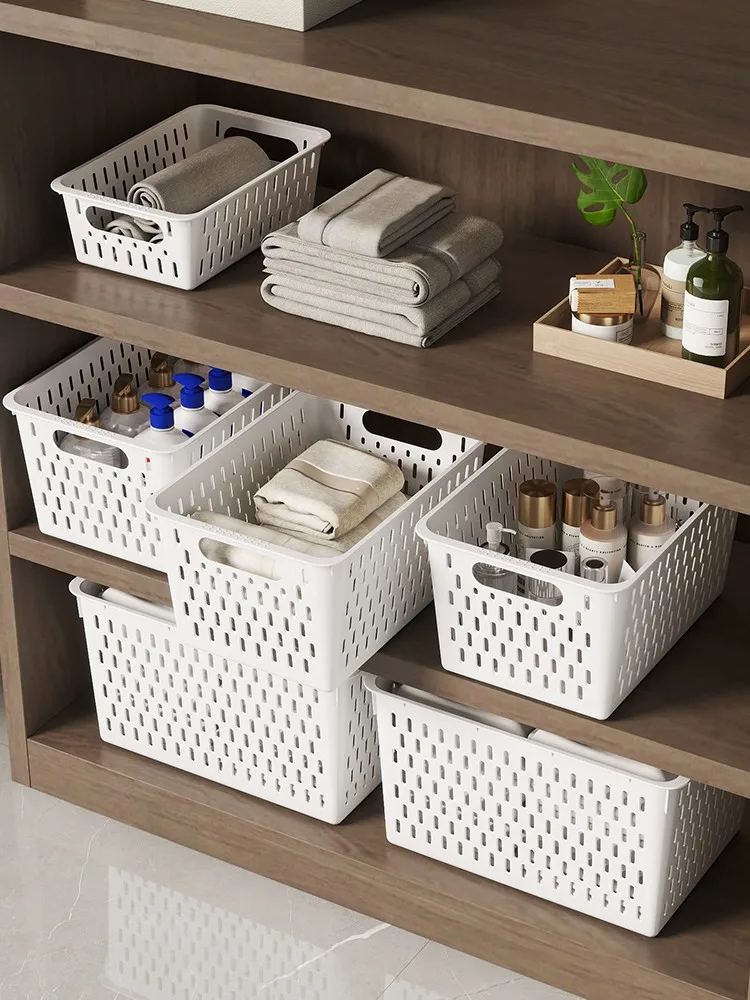 プラスチック製収納バスケット xsH7775：キッチン・寝室用の長方形収納に最適な実用性