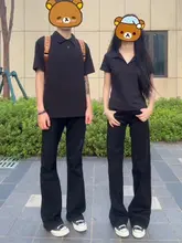 美式デザインの微喇牛仔パンツ【スリムフィット・ストレッチ素材・直筒】
