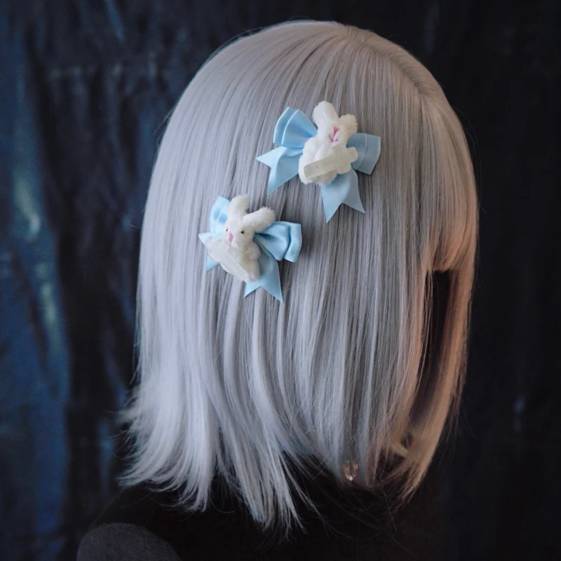 手作りもふもふウサギのリボンヘアクリップ：かわいいデザインで七五三や和装に最適な髪飾り