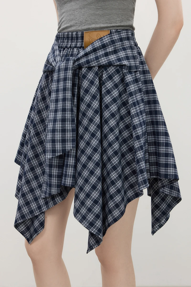 レトロチェック柄ハイウエストAラインスカート【女性用・不規則デザイン・夏用】（セットアップ対応）