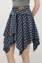 レトロチェック柄ハイウエストAラインスカート【女性用・不規則デザイン・夏用】（セットアップ対応）