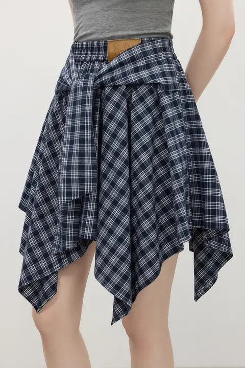 レトロチェック柄ハイウエストAラインスカート【女性用・不規則デザイン・夏用】（セットアップ対応）