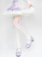 ロリータ風 紫色リボンソックス【女性用・スイートデザイン・ホワイトストッキング】