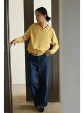 カジュアルストレートデニムパンツ【レディース・深藍・通勤用】