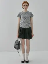 アメリカンレトロポルカドット短袖Tシャツ【女性用・デザイン性・フィットタイプ・ショート丈】