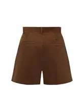 カフェ色のレトロなハイウエストコーデュロイショートパンツ【アメリカンスタイル・ルーズフィット・秋冬用】