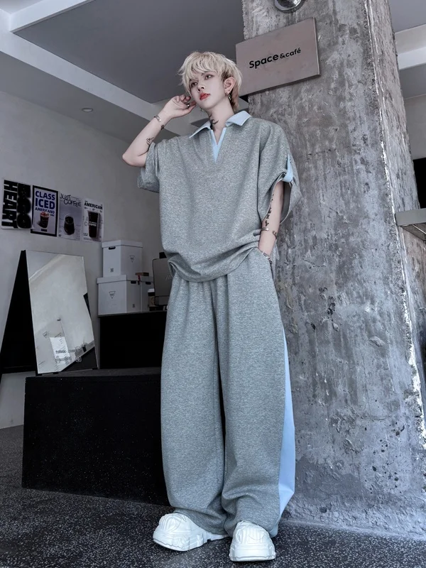 夏季のバイカラー半袖ポロTシャツとワイドストレートパンツセット：中学生・高校生向けカジュアル通学着の実用性と価格帯解析