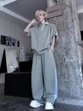 夏季のバイカラー半袖ポロTシャツ【メンズ・フィット・スポーツカジュアル】とワイドストレートパンツ（セットアップ対応）