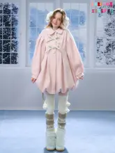 ふんわりデザインの秋冬用ダッフルコート【襟付き・リボン装飾・フレア裾】