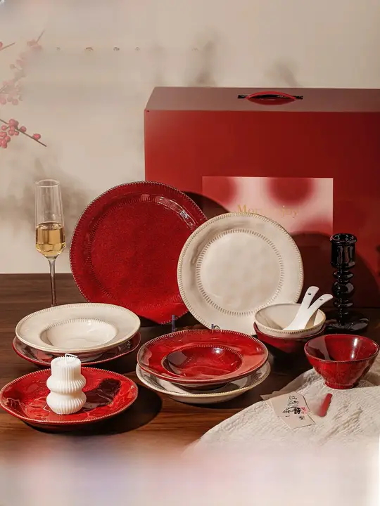 現代的なシンプルデザインの食器セット【美しいディスプレイ・皿、ボウル、箸付き】（セットアップ対応）