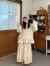 文芸風 フラワーシフォン長袖シャツ【ゆったりシルエット・スリム効果】とバルーンパンツ（セットアップ対応）