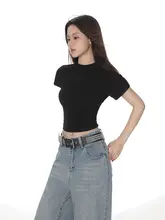 SHIYIYUE ラウンドネック ショートスリーブ Tシャツ レディース【夏用・無地・フィット・基礎アイテム】