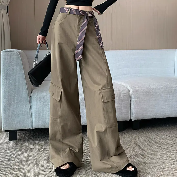 女性用工事服風ワイドパンツ【ストレート・フィット・カジュアル】