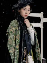 国風スタイルの黒緑色刺繍ウールケープ【魔法少女デザイン・秋冬用】