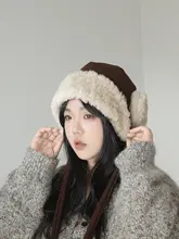 ふんわり暖かいレザー調ボア耳当て付きキャップ【防風・かわいらしいデザイン】