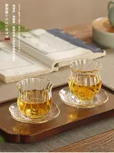 茶杯 耐熱ガラス クリア 中国茶器 受け皿付き 熱くなりにくい 茶道具