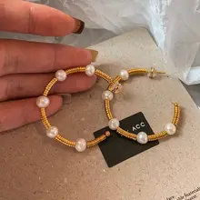 天然淡水パール ゴールドフープピアス【エレガントなデザイン・小ぶり・高級感】