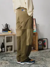 刺繍入り切り替えデザインのワイドストレートパンツ【カジュアル・アメリカンレトロ・作業用】