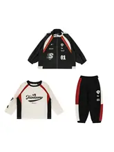 男の子用春季ストリートスタイルアウター【バイクジャケット・カートゥーンTシャツ・九分丈パンツ】（セットアップ対応）