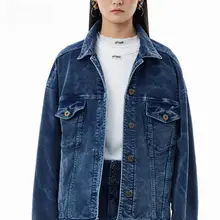 春秋用スタイリッシュデニムコーデュロイ短丈ジャケット【ブルー・女性用】