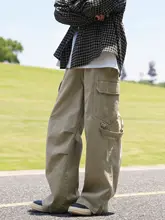 春秋用カーキ色ワイドストレートパンツ【極上の柔らかさ・ユース向け・カジュアルスタイル】（セットアップ対応）