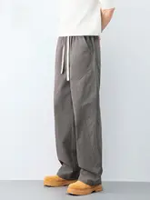 男性用カジュアルストレートパンツ【夏用・ワイドレッグ・高級感ある工装スタイル】