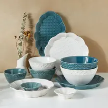 北欧風のスタイリッシュな陶器製飯碗【浮彫りデザイン・多用途・食器】