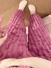 火龍果色の三層キルティング女性用冬用パジャマパンツ【サンゴフリース・裏起毛・家でのに最適】