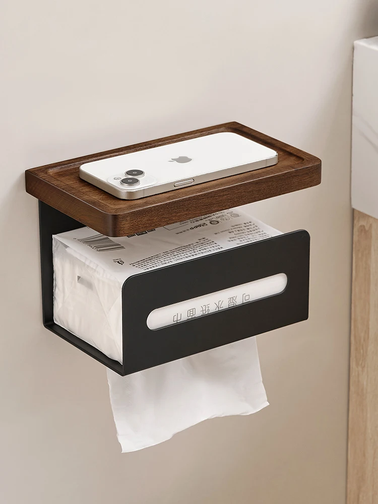 胡桃木製トイレットペーパー収納ボックス：穴あけ不要でバスルームを整えるシンプルな収納解決策