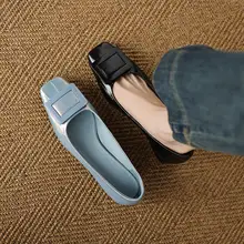 春秋用 フラットシューズ【浅口・真皮・ミドルヒール・ブルー】