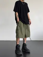ハーフパンツ ユニセックス カーキ カーゴ ワイド 大きめポケット ストリート カジュアル 夏