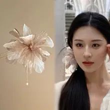中国風フラワーヘアピン【流れる房付き・古風・U字型】