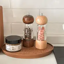 キッチン用 無垢材 ブラックペッパー手動グラインダー&海塩ミル【ウォールナット色・家庭用・調味料ボトル】