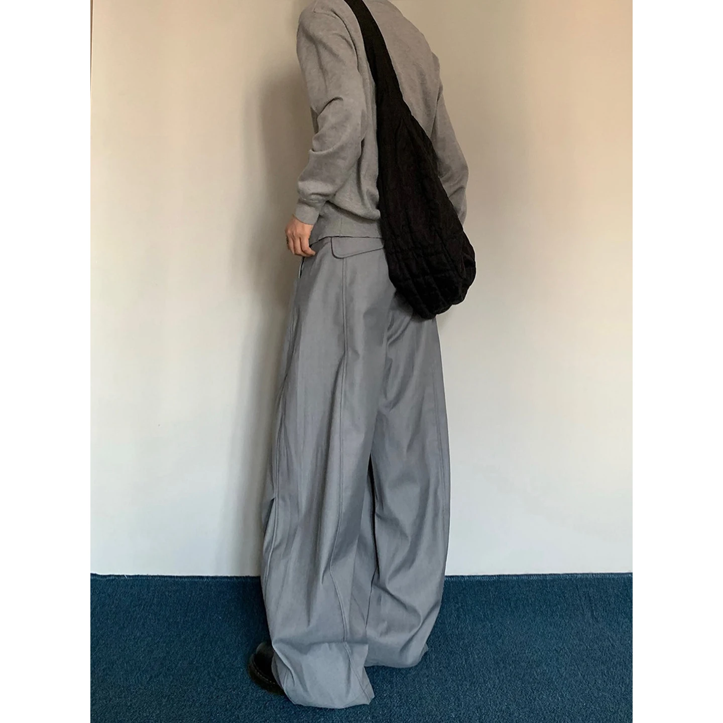 アメリカンヴィンテージデザインのカジュアルスーツパンツ【男女兼用・春秋用・高級グレー】（セットアップ対応）