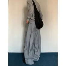アメリカンヴィンテージデザインのカジュアルスーツパンツ【男女兼用・春秋用・高級グレー】（セットアップ対応）