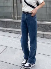 レディース 定番ストレートデニムパンツ【深いブルー・カジュアル・秋冬向け】
